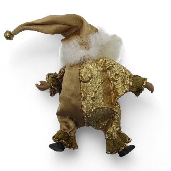 4 Small Gold Santa Claus Christmas Figurines With Beards and Jingle Bell Hats - Picture 6 of 14